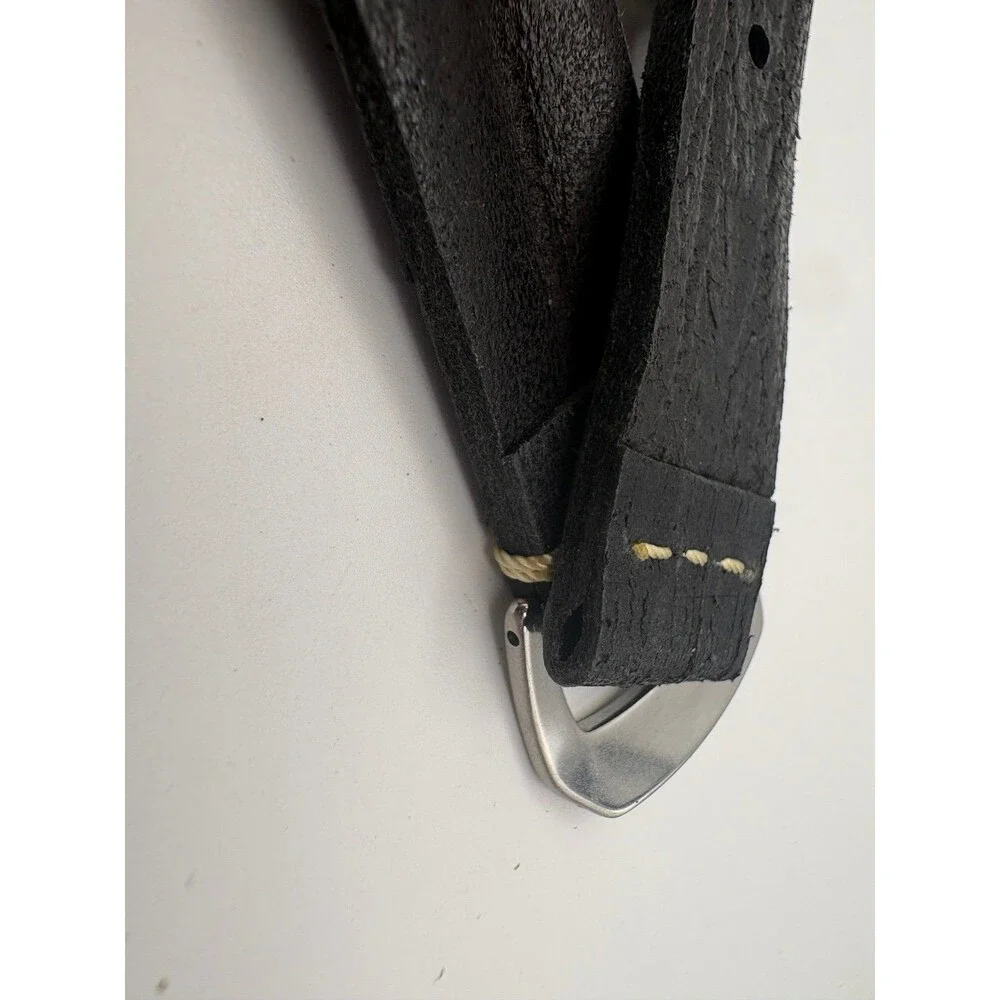 Custom Artisan Distressed Black Leather Watch Strap with Pre-V Buckle Panerai S